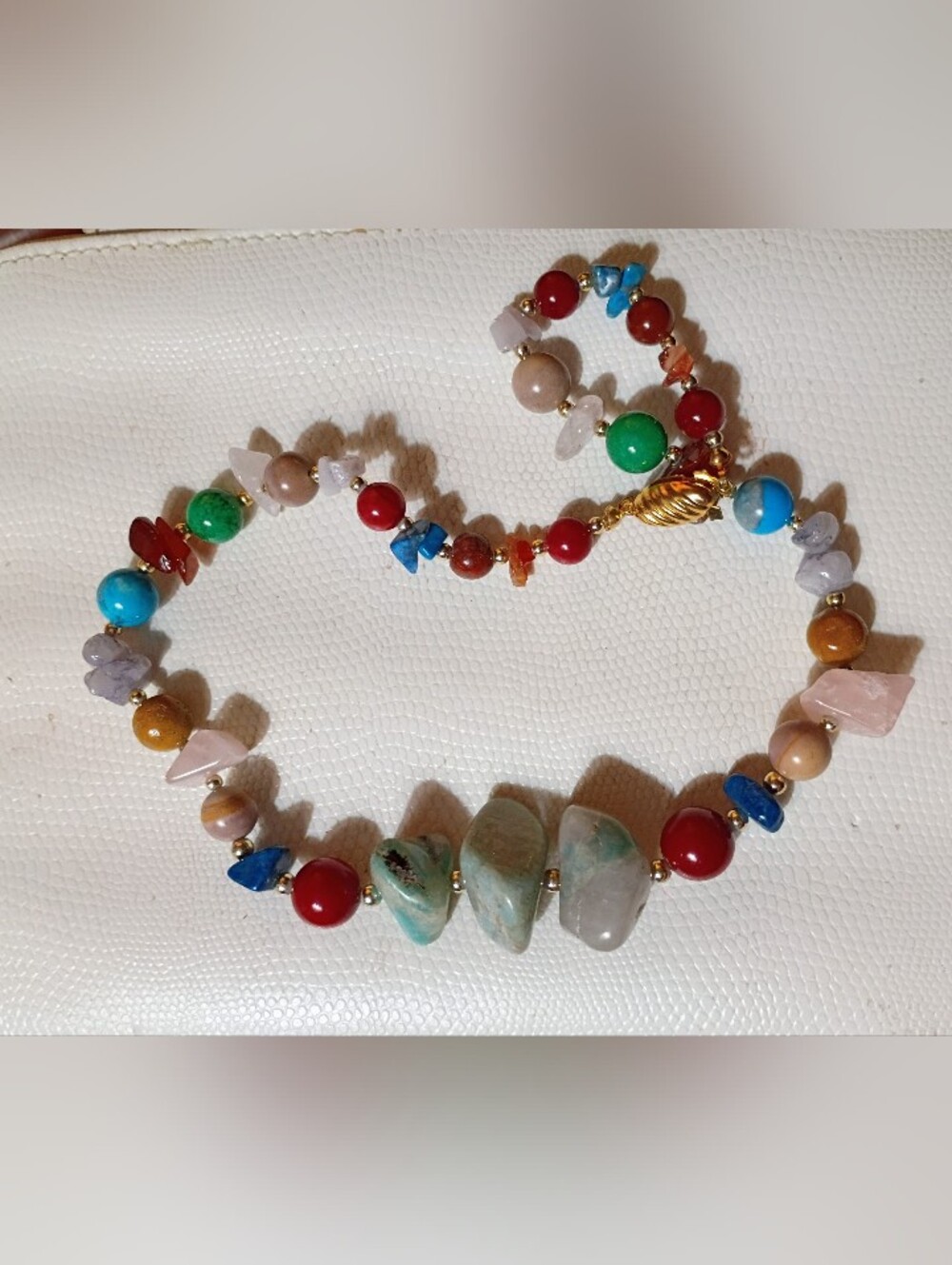 Multicolor Semi-Precious Stone Beaded Necklace - Gold Clasp